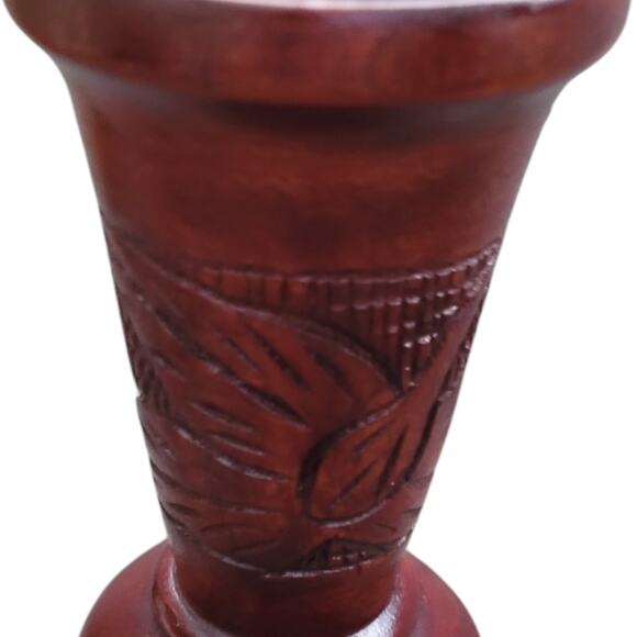 Vintage Hand Carved Wood Vase 9.5" Tall Red Brown Urn Rustic Folk Art Decor - Picture 3 of 6